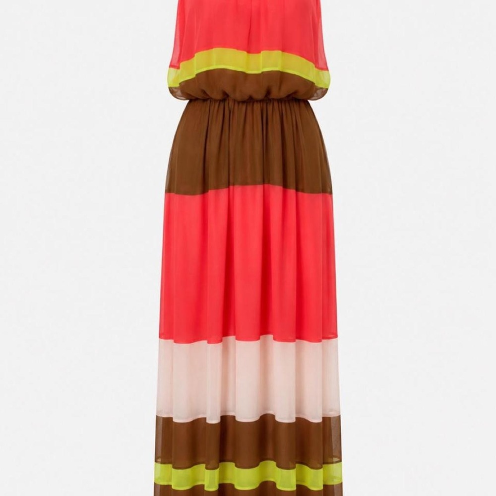 Vince Camuto Colorblock Chiffon Halter Maxi Dress Size 6